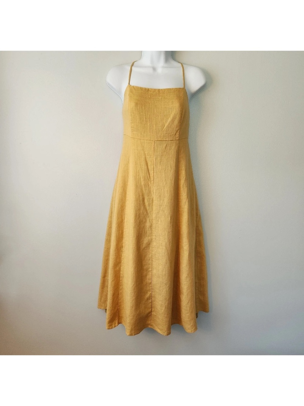 Anthropologie Sunday in Brooklyn Cotton-Linen High Neck Yellow Midi Dress
